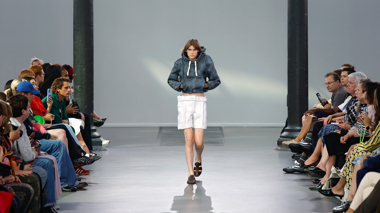 Model walks the runway during JW Anderson fashion show Spring Summer 2024 in London