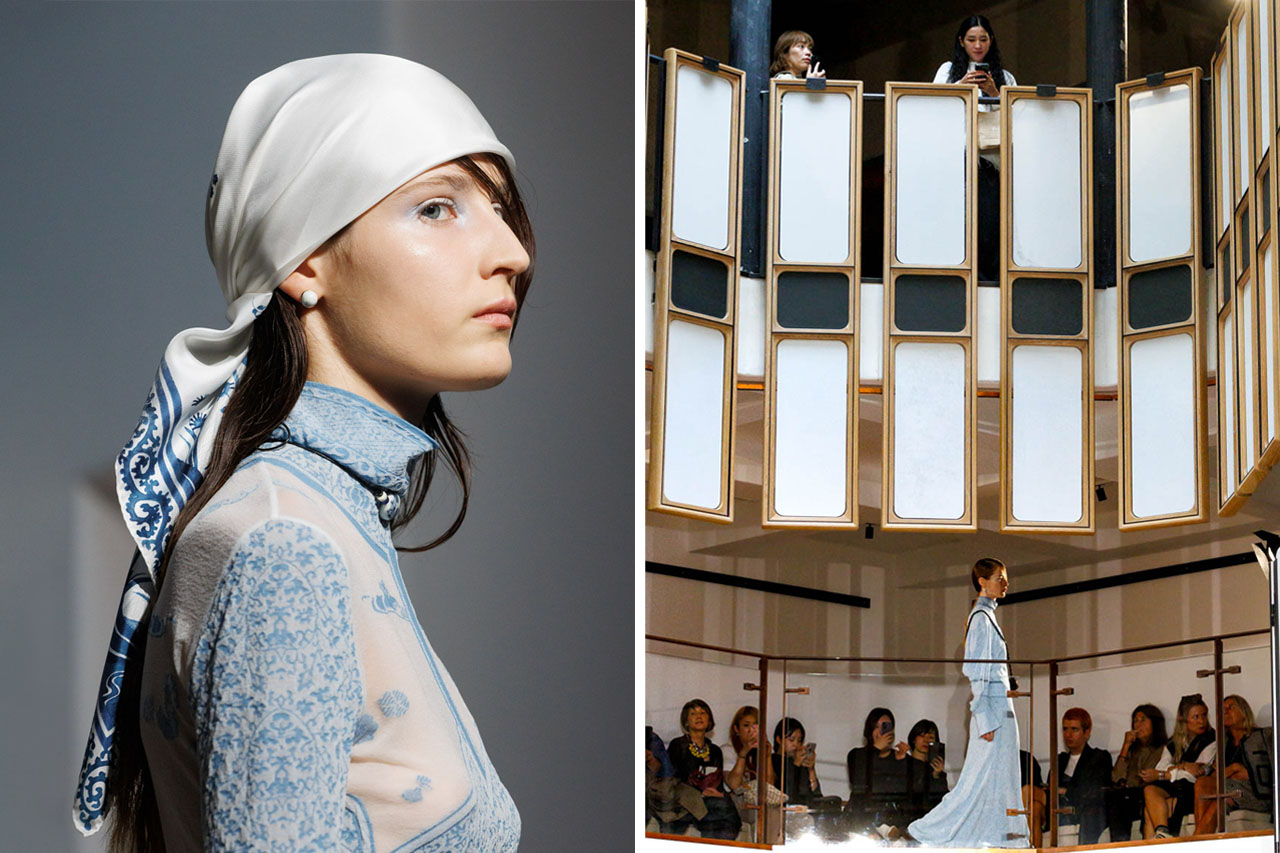 Model walks the runway during the runway during Mame Kurogouchi fashion show Spring Summer 2024 in Paris